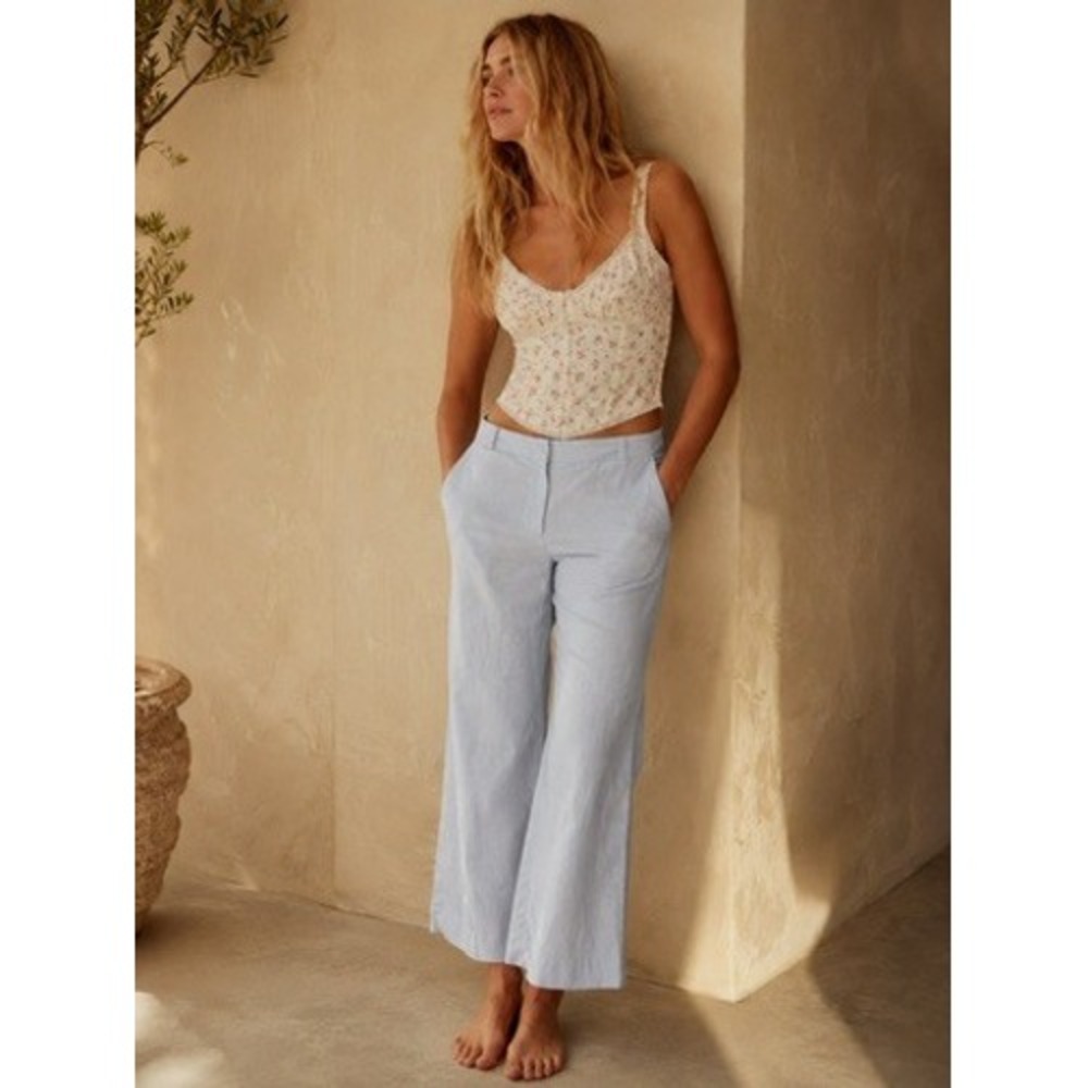 Brooks Brothers Womens 10 Light Blue Cotton Wide Leg Cropped Trousers Pants